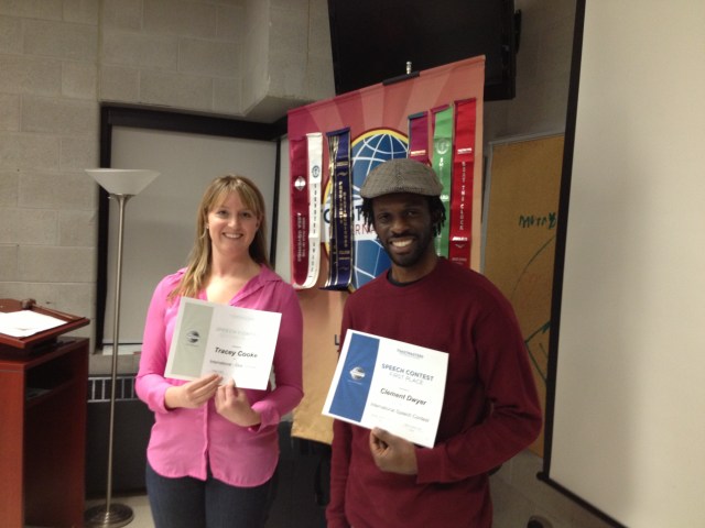 Tracey & Clem: Contestants for the Club International Speech Competition-- 2014